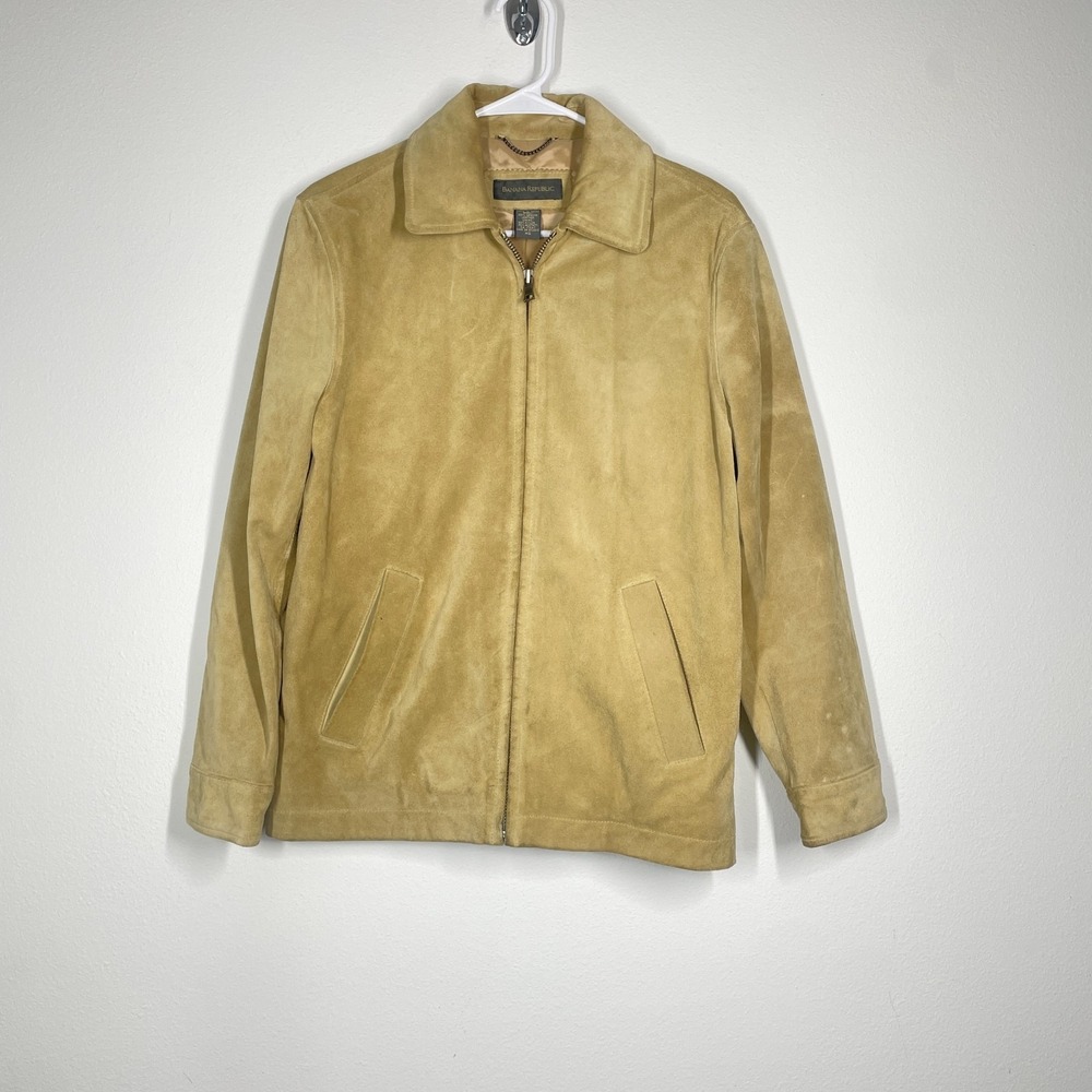 Y2K Banana Republic Suede Leather Jacket Women XS Beige Bomber Trucker Heritage